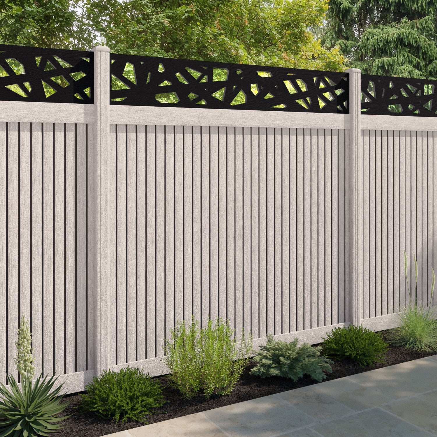 Virtis Prism Fence Panel - Mid Stone - with our composite posts