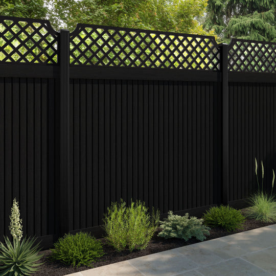 Virtis Regal Hive Fence Panel - Black - with our aluminium posts