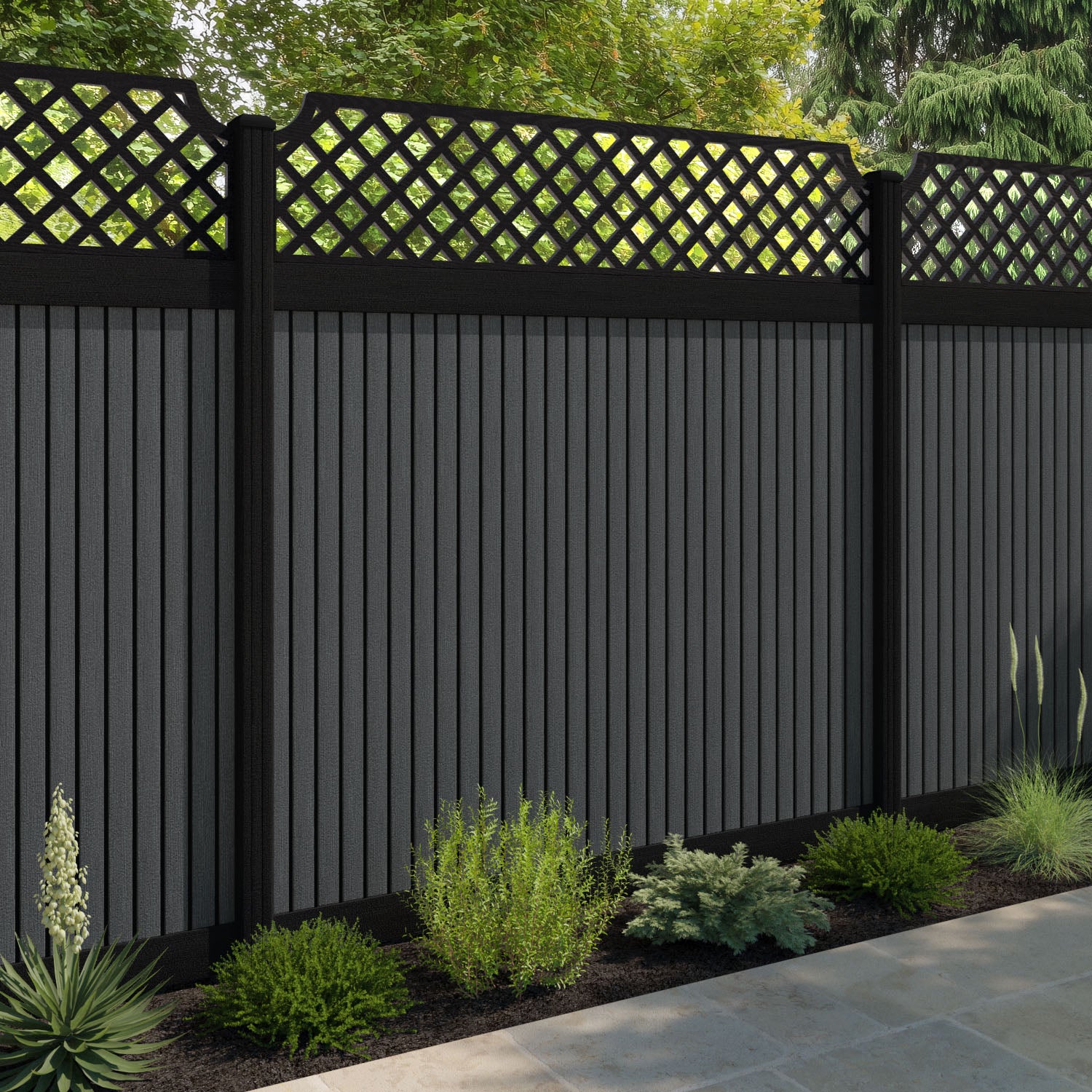 Virtis Regal Hive Fence Panel - Dark Grey - with our composite posts