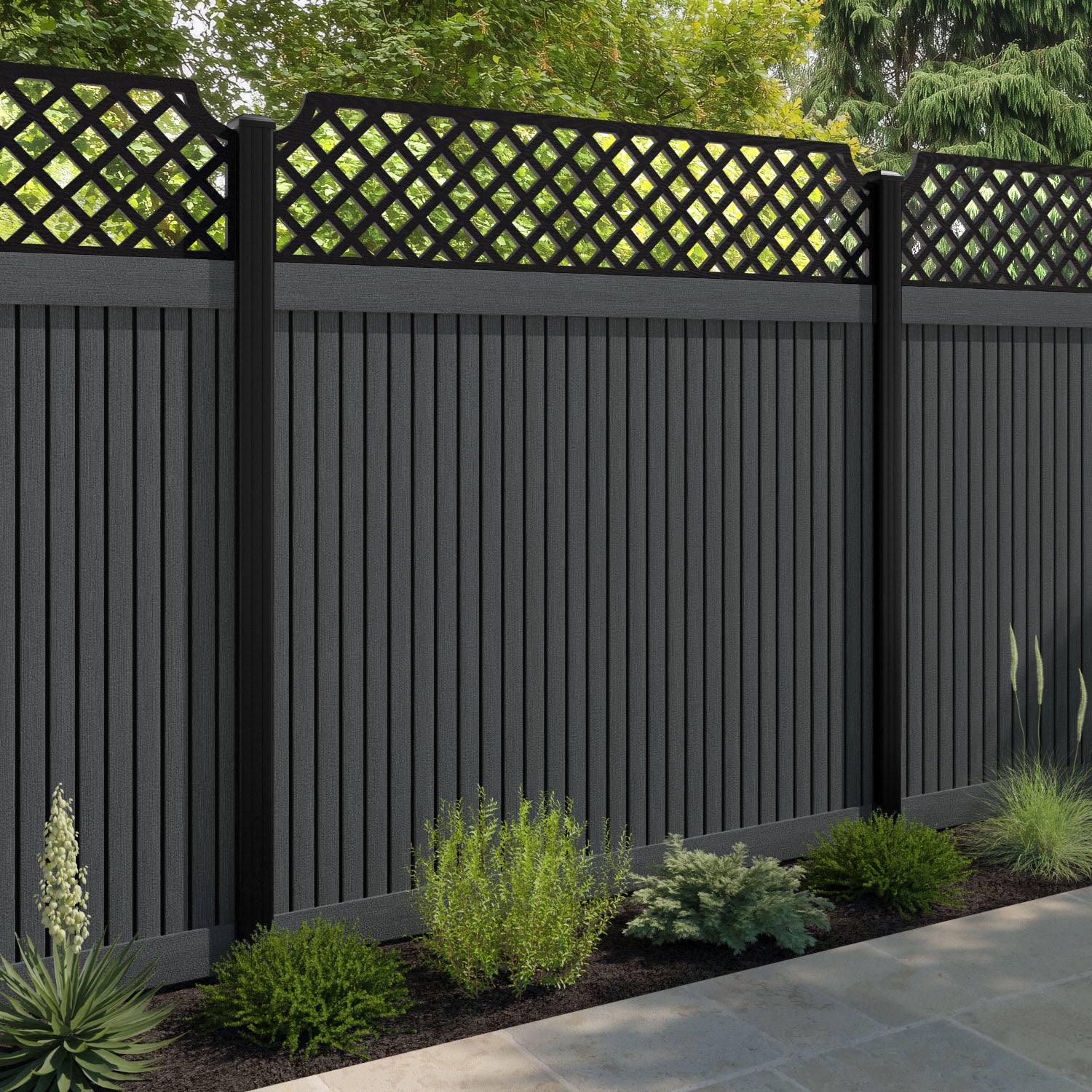 Virtis Regal Hive Fence Panel - Dark Grey - with our composite posts
