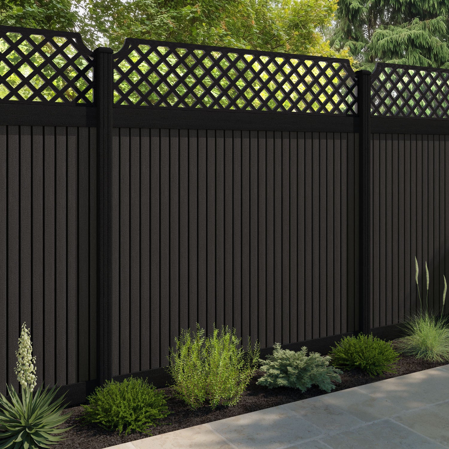 Virtis Regal Hive Fence Panel - Dark Oak - with our composite posts