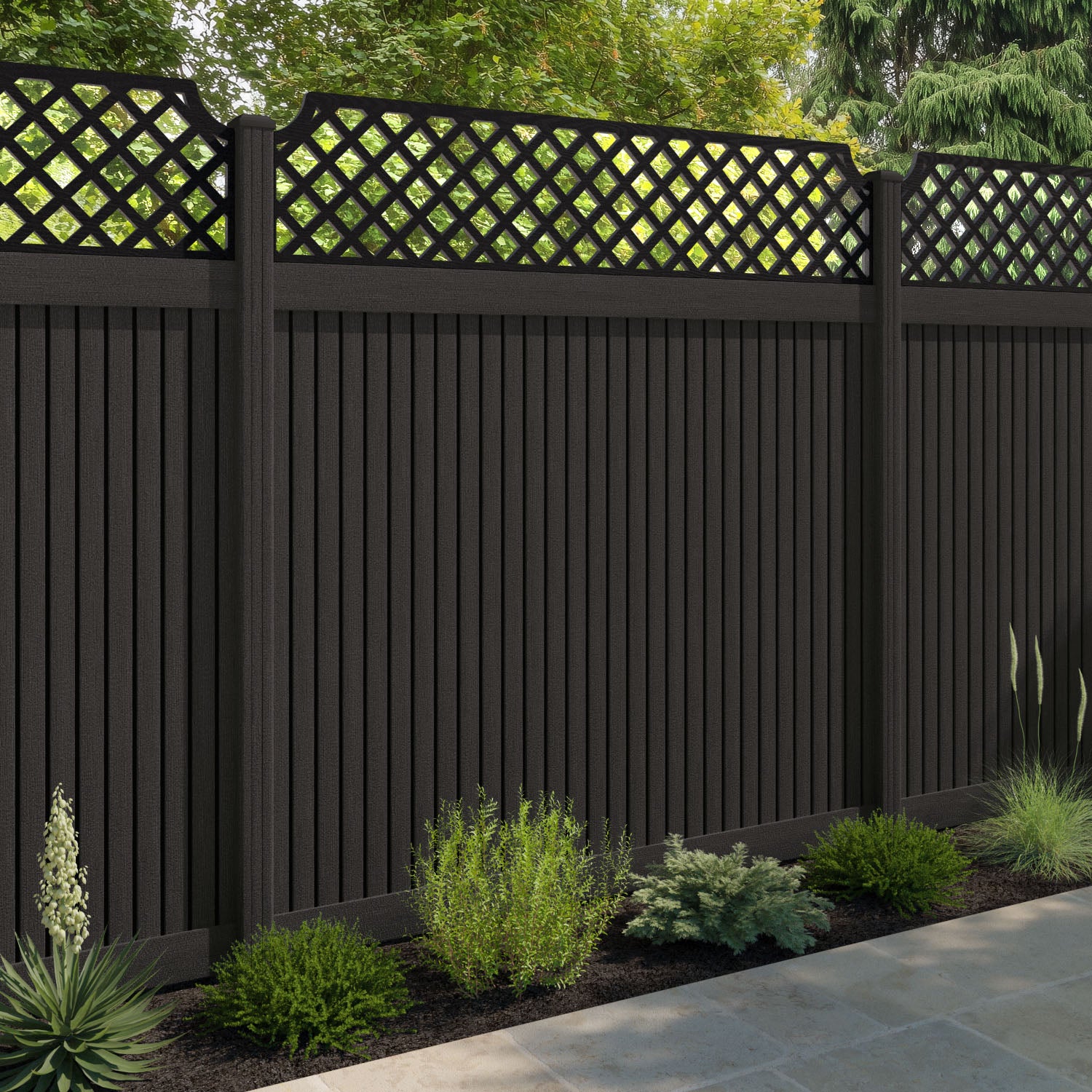 Virtis Regal Hive Fence Panel - Dark Oak - with our composite posts
