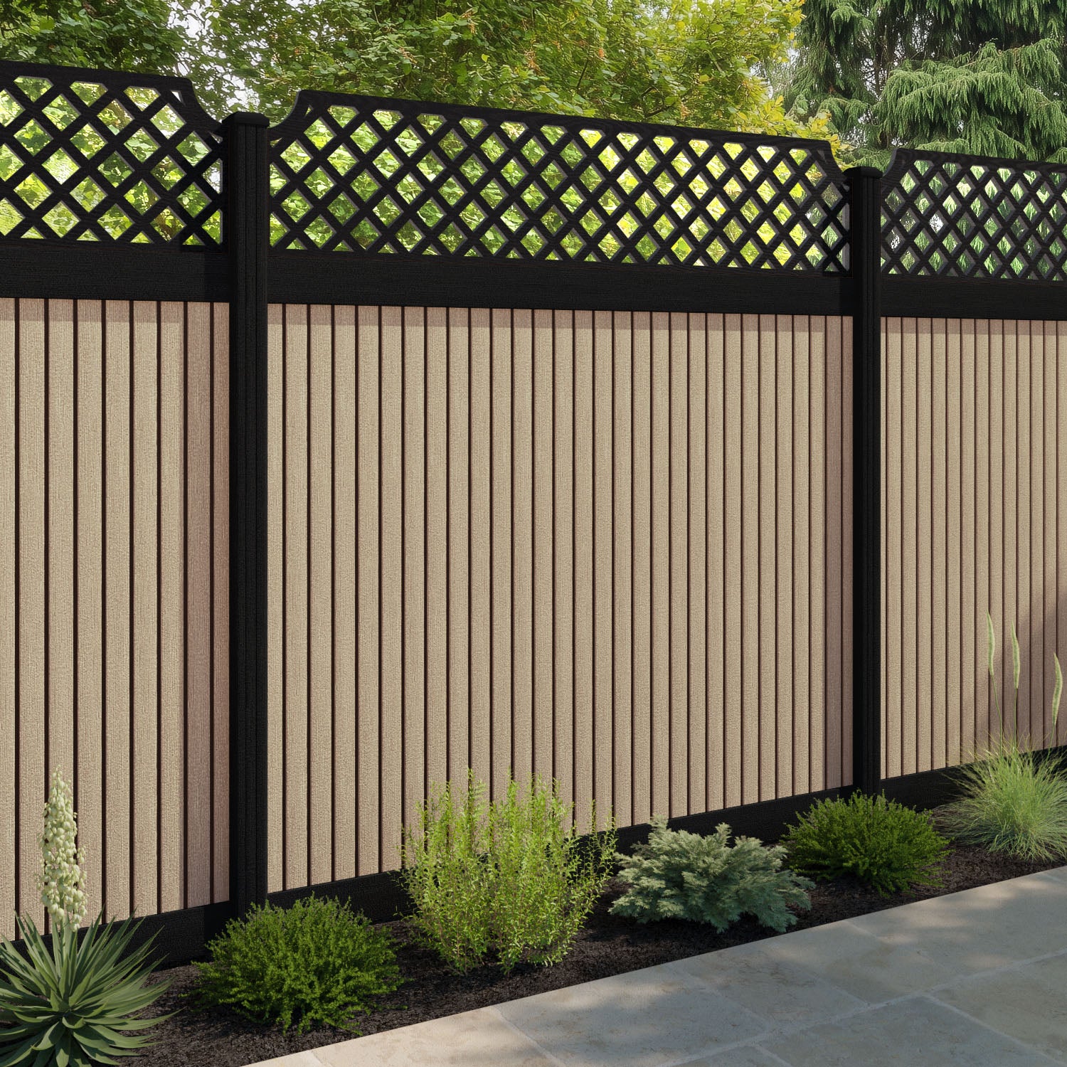 Virtis Regal Hive Fence Panel - Light Oak - with our composite posts