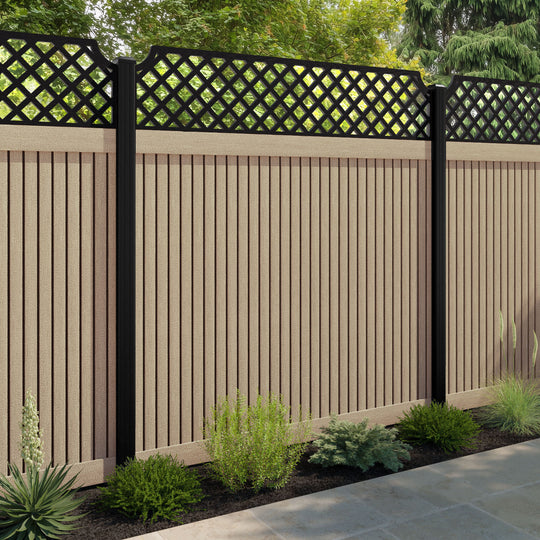 Virtis Regal Hive Fence Panel - Light Oak - with our aluminium posts