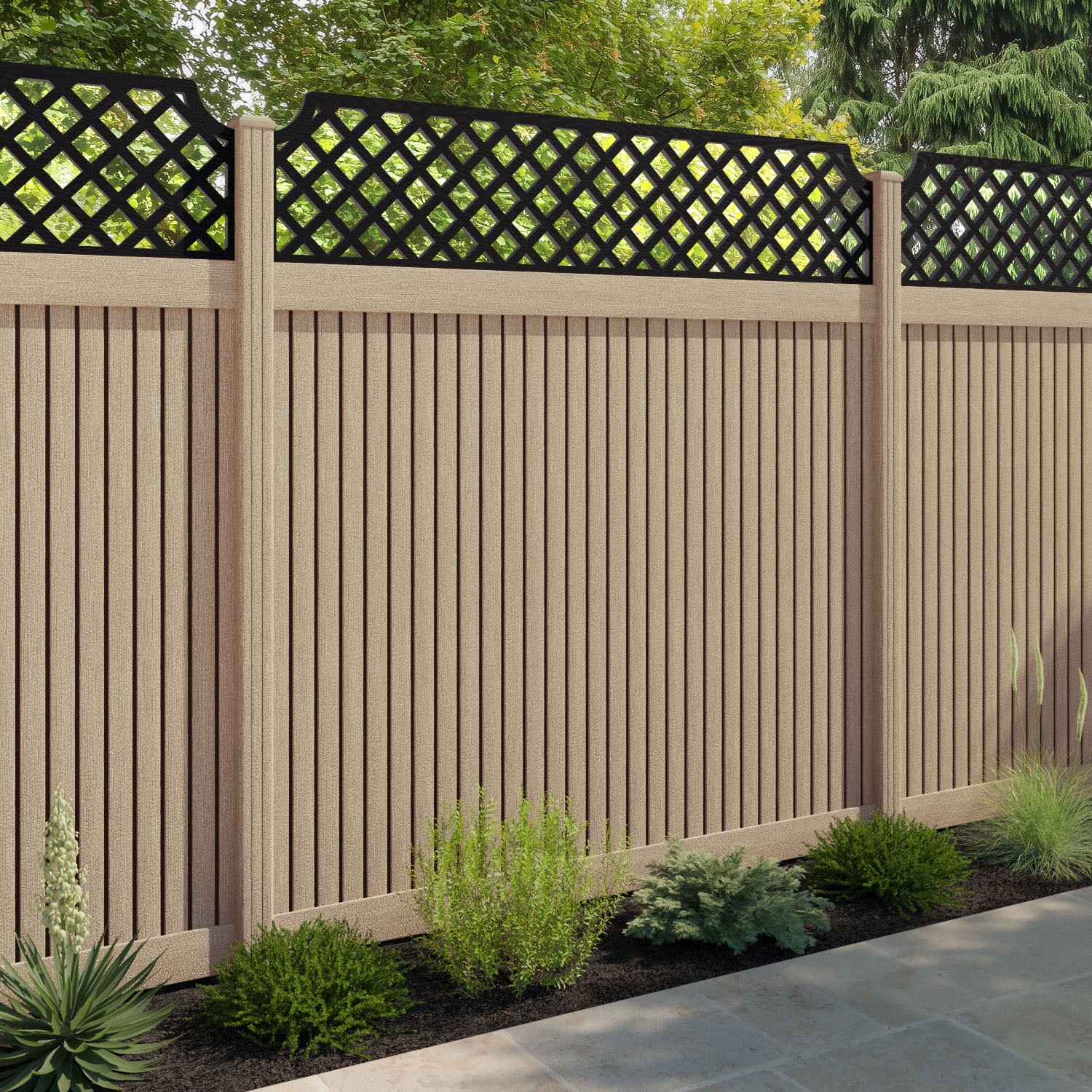 Virtis Regal Hive Fence Panel - Light Oak - with our composite posts