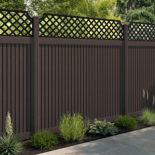 Virtis Regal Hive Fence Panel - Mid Brown - with our composite posts