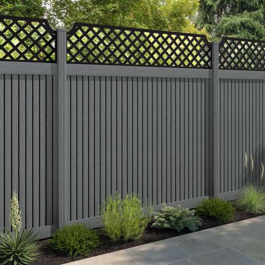 Virtis Regal Hive Fence Panel - Mid Grey - with our composite posts