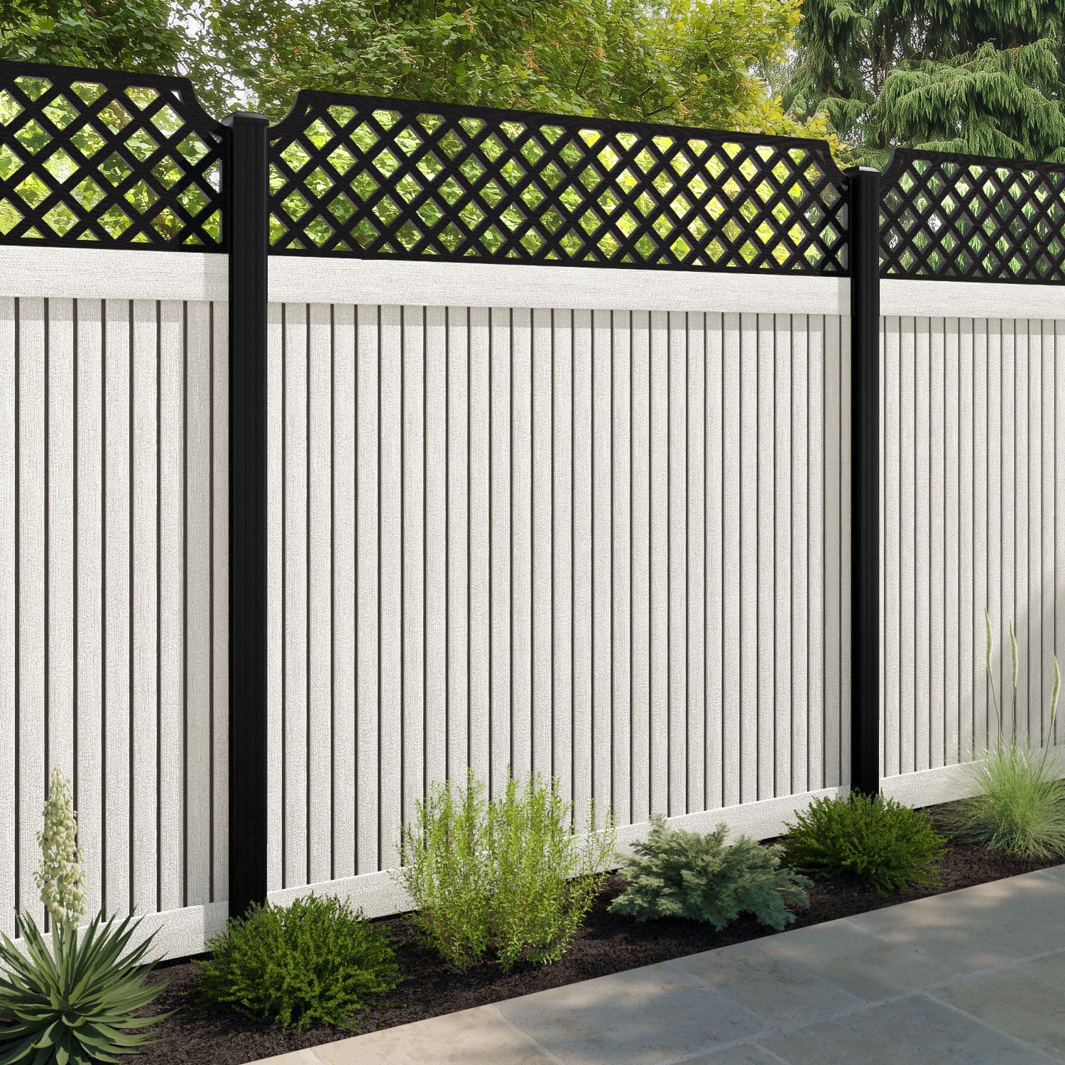 Virtis Regal Hive Fence Panel - Light Stone - with our composite posts