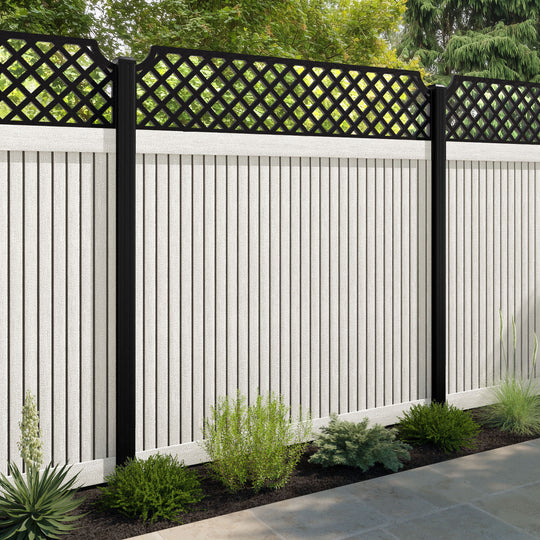 Virtis Regal Hive Fence Panel - Light Stone - with our aluminium posts