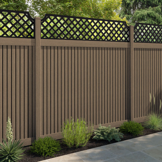 Virtis Regal Hive Fence Panel - Teak - with our composite posts