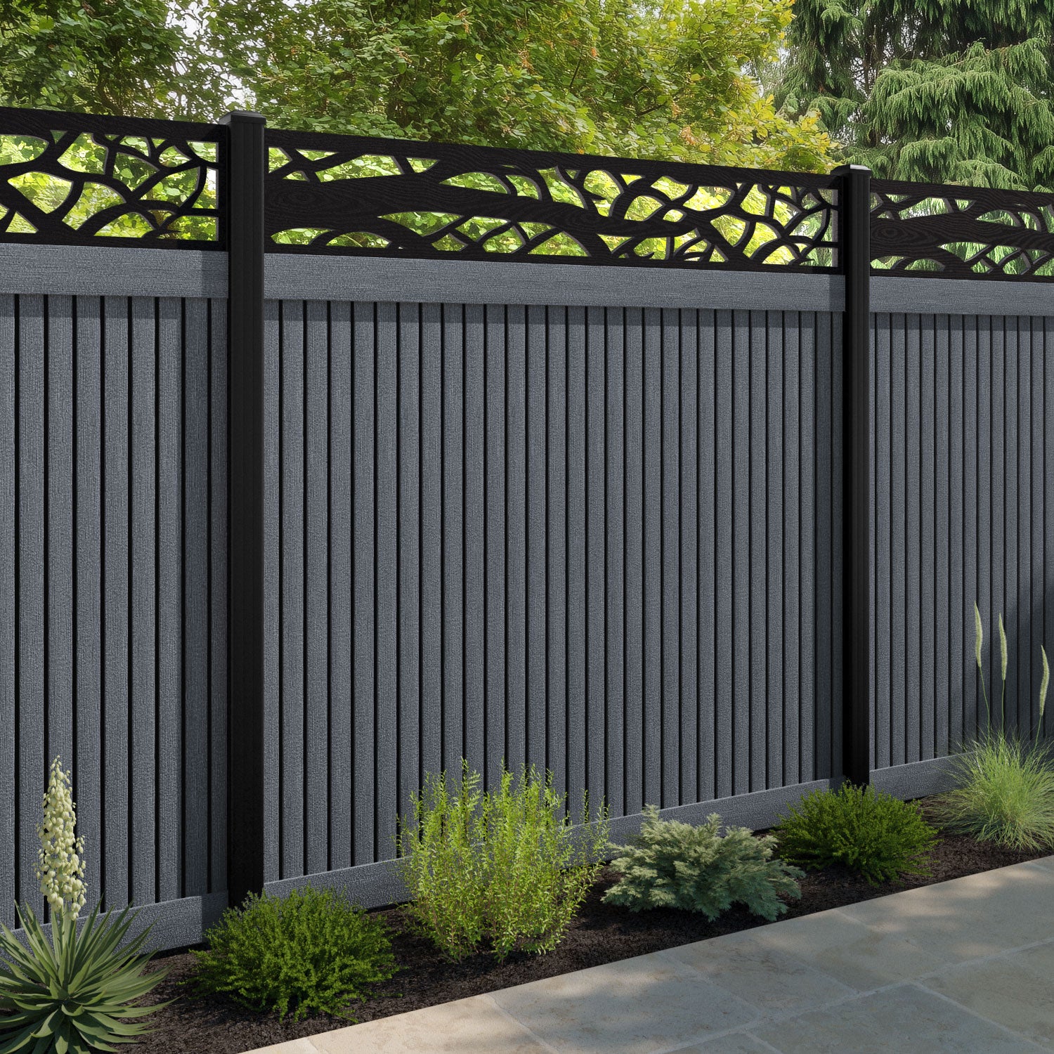 Virtis Twilight Fence Panel - Anthracite - with our composite posts