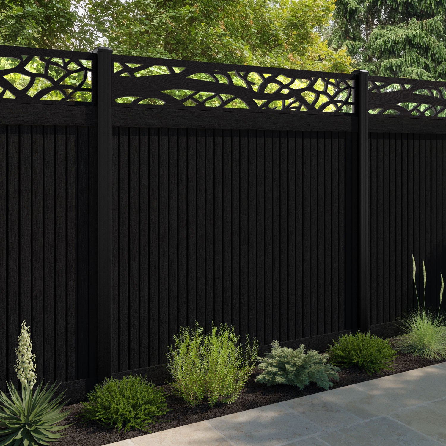 Virtis Twilight Fence Panel - Black - with our aluminium posts