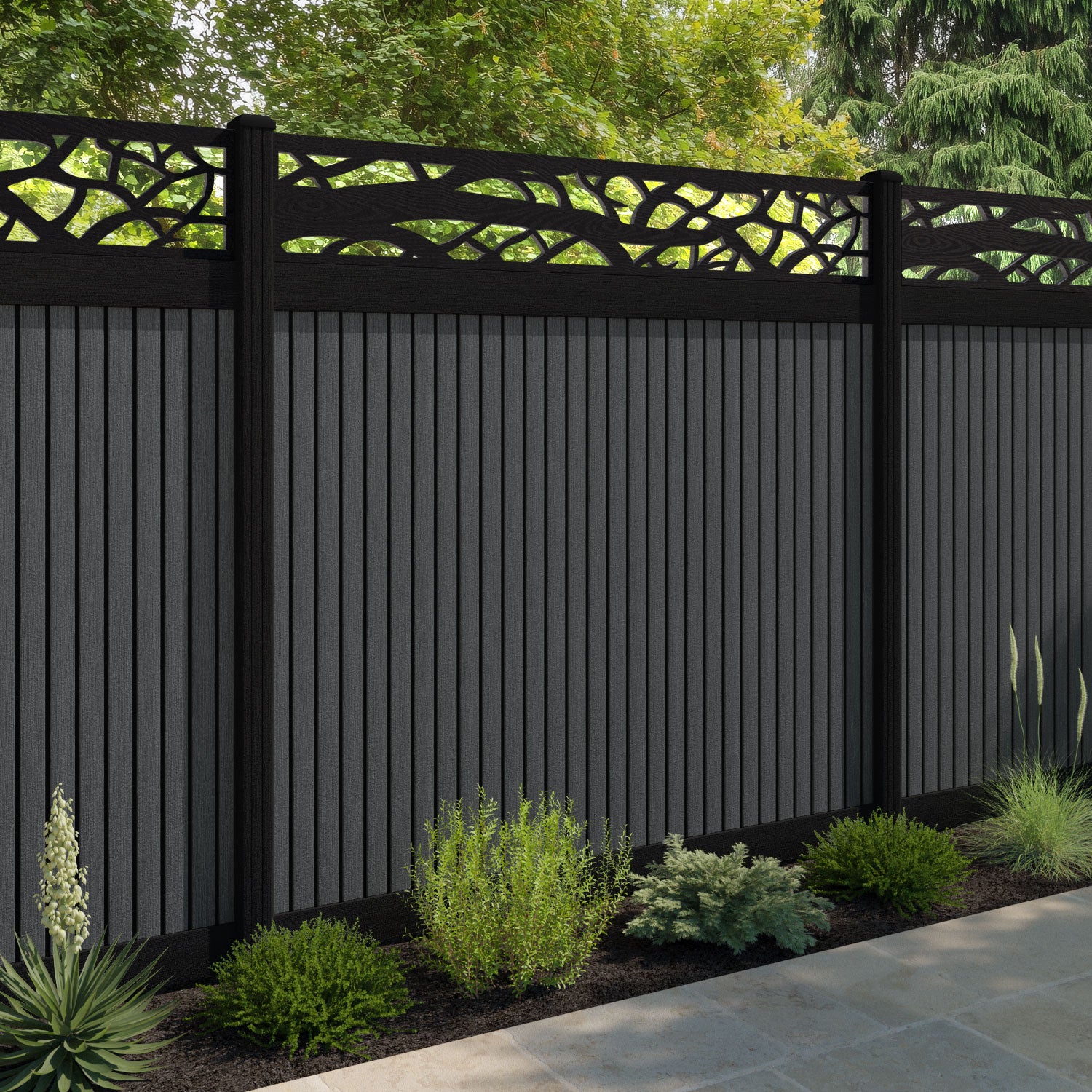 Virtis Twilight Fence Panel - Dark Grey - with our composite posts