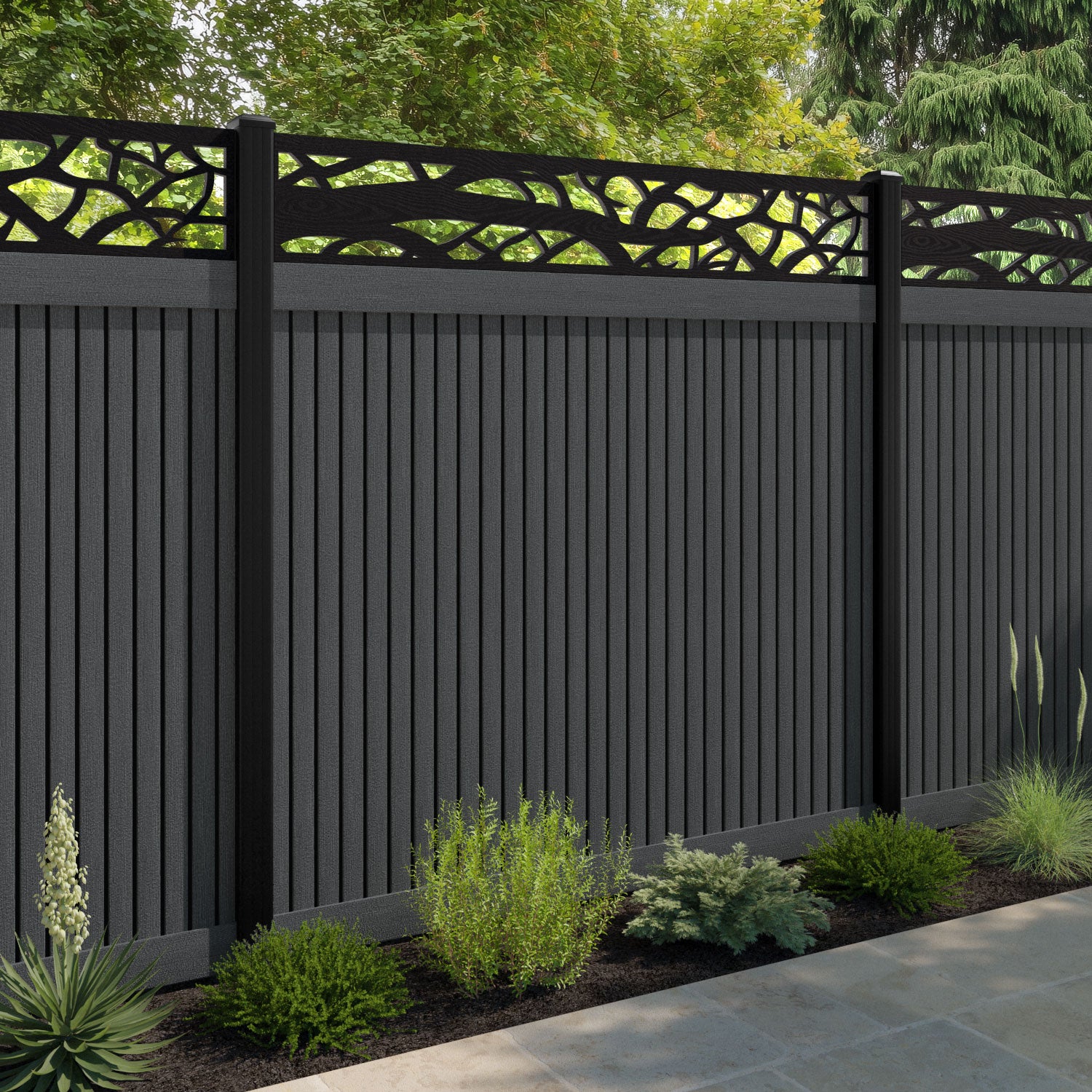 Virtis Twilight Fence Panel - Dark Grey - with our composite posts