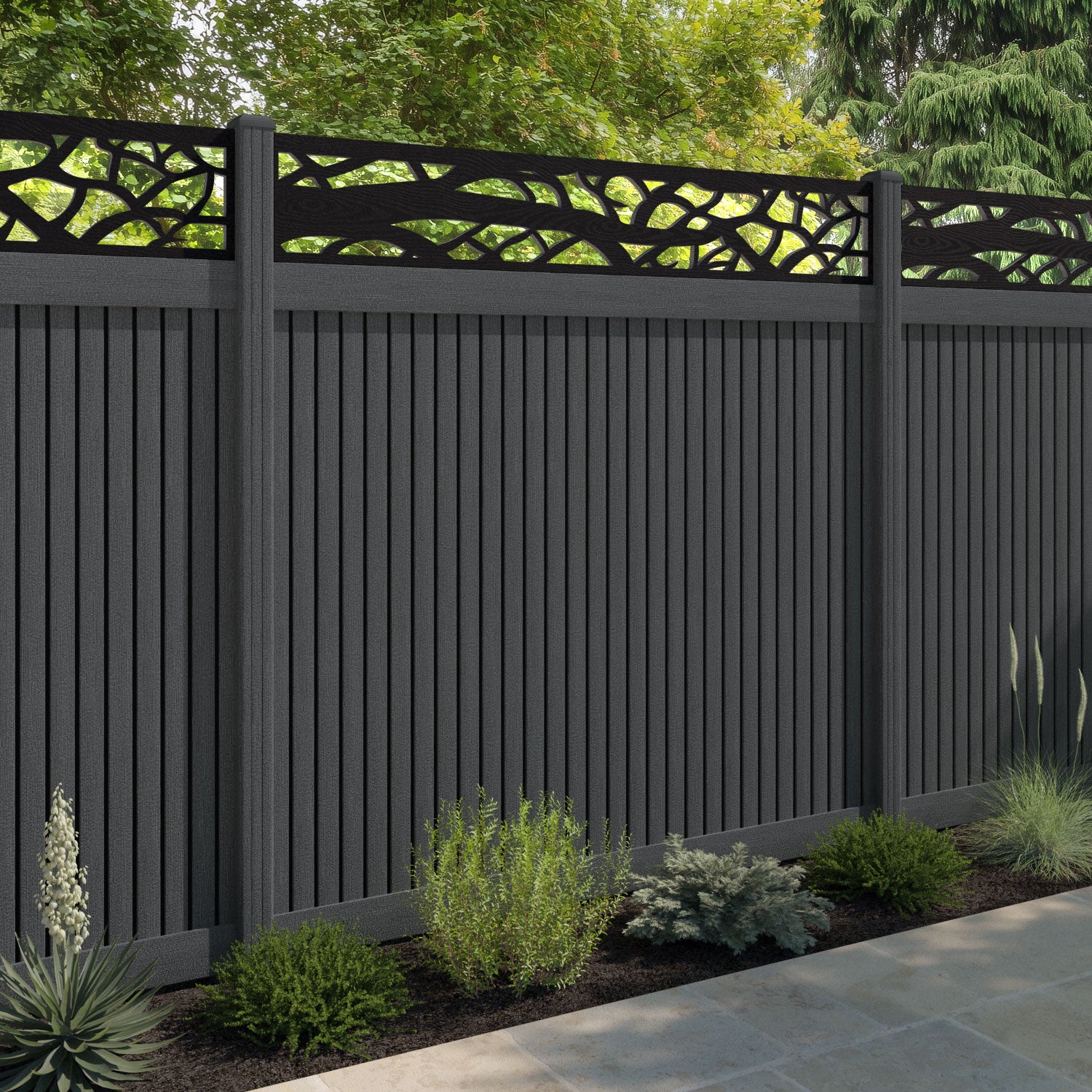 Virtis Twilight Fence Panel - Dark Grey - with our composite posts