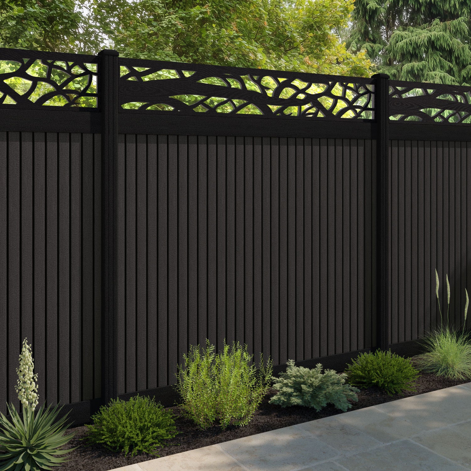 Virtis Twilight Fence Panel - Dark Oak - with our composite posts