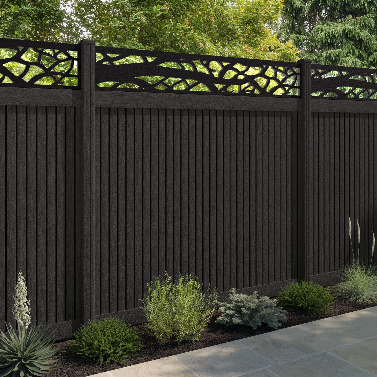 Virtis Twilight Fence Panel - Dark Oak - with our composite posts
