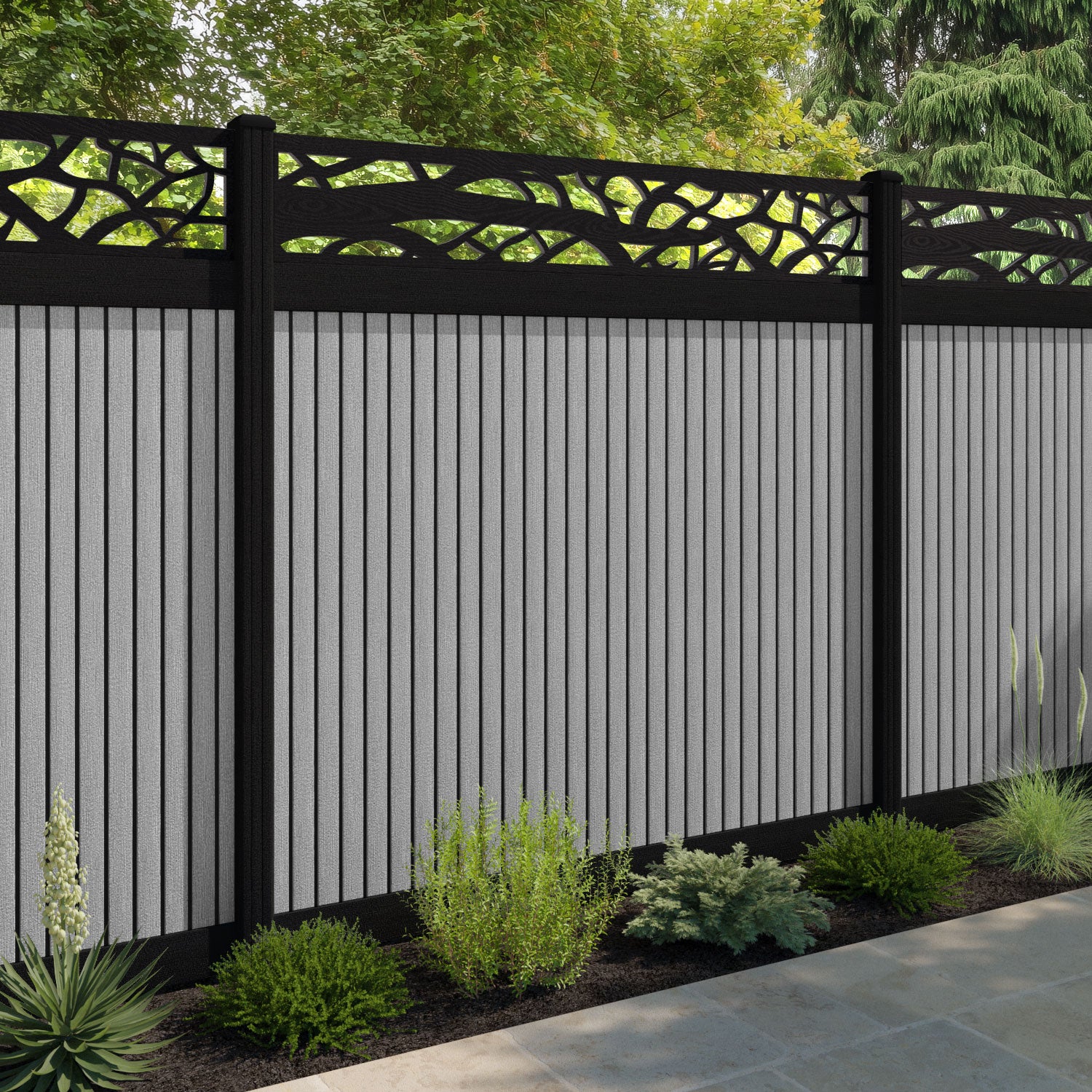 Virtis Twilight Fence Panel - Light Grey - with our aluminium posts