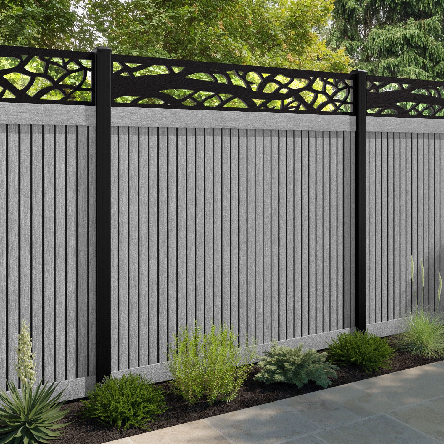 Virtis Twilight Fence Panel - Light Grey - with our aluminium posts
