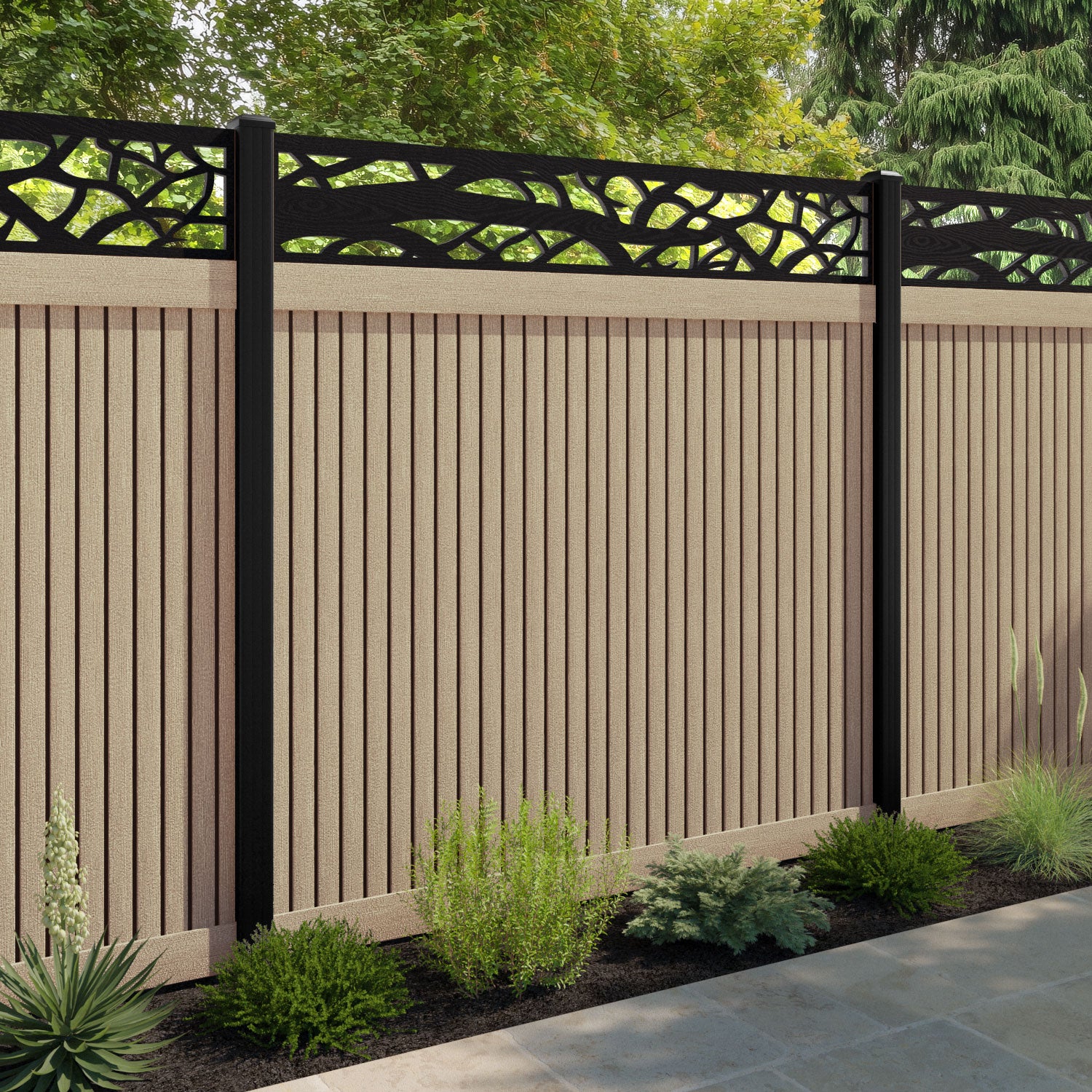 Virtis Twilight Fence Panel - Light Oak - with our composite posts
