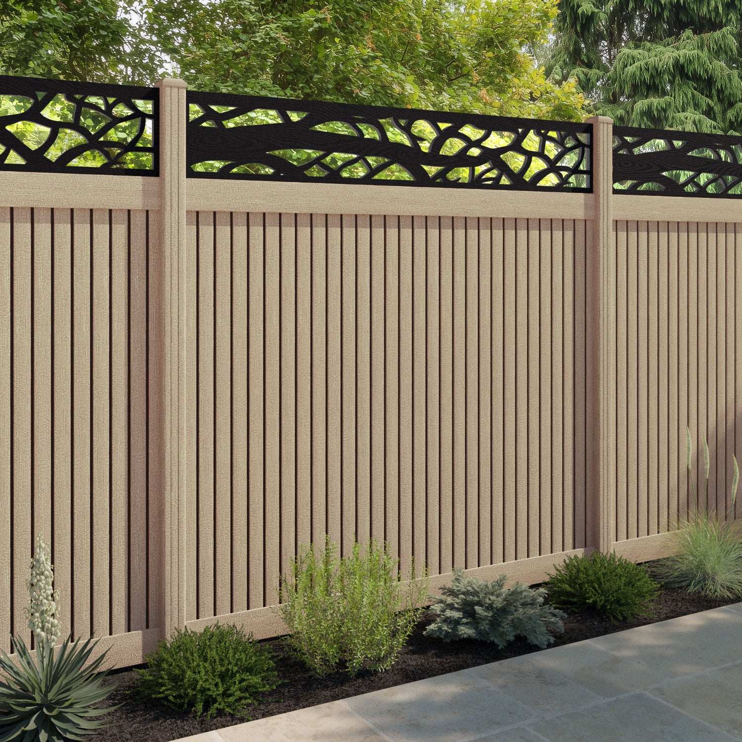 Virtis Twilight Fence Panel - Light Oak - with our composite posts