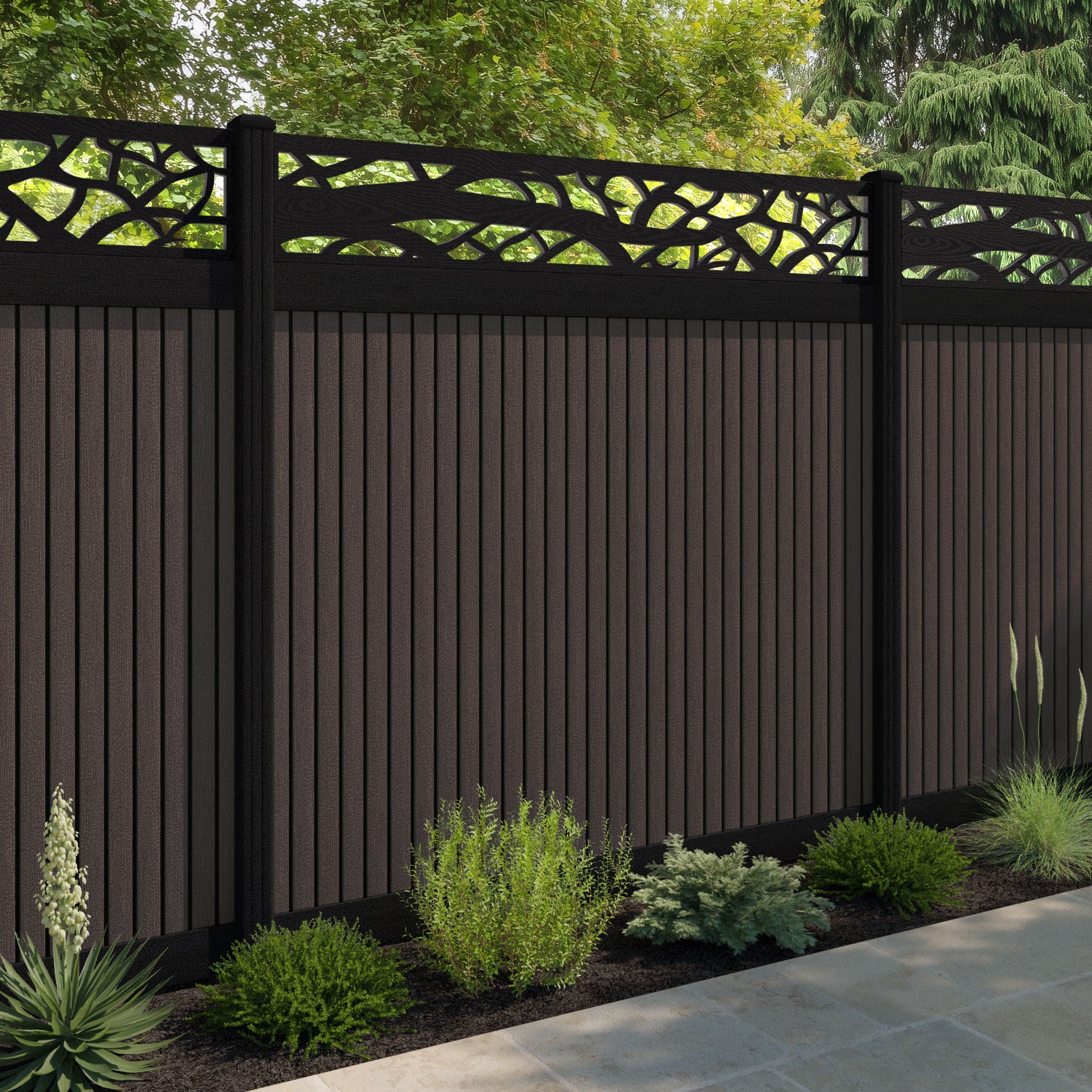 Virtis Twilight Fence Panel - Mid Brown - with our composite posts