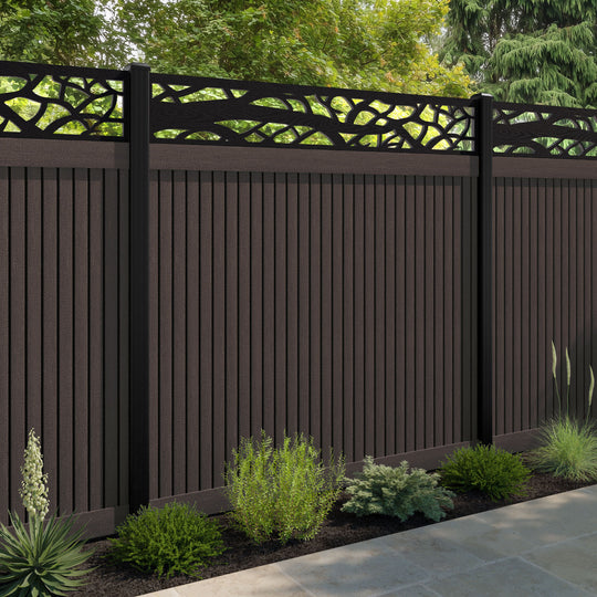 Virtis Twilight Fence Panel - Mid Brown - with our aluminium posts