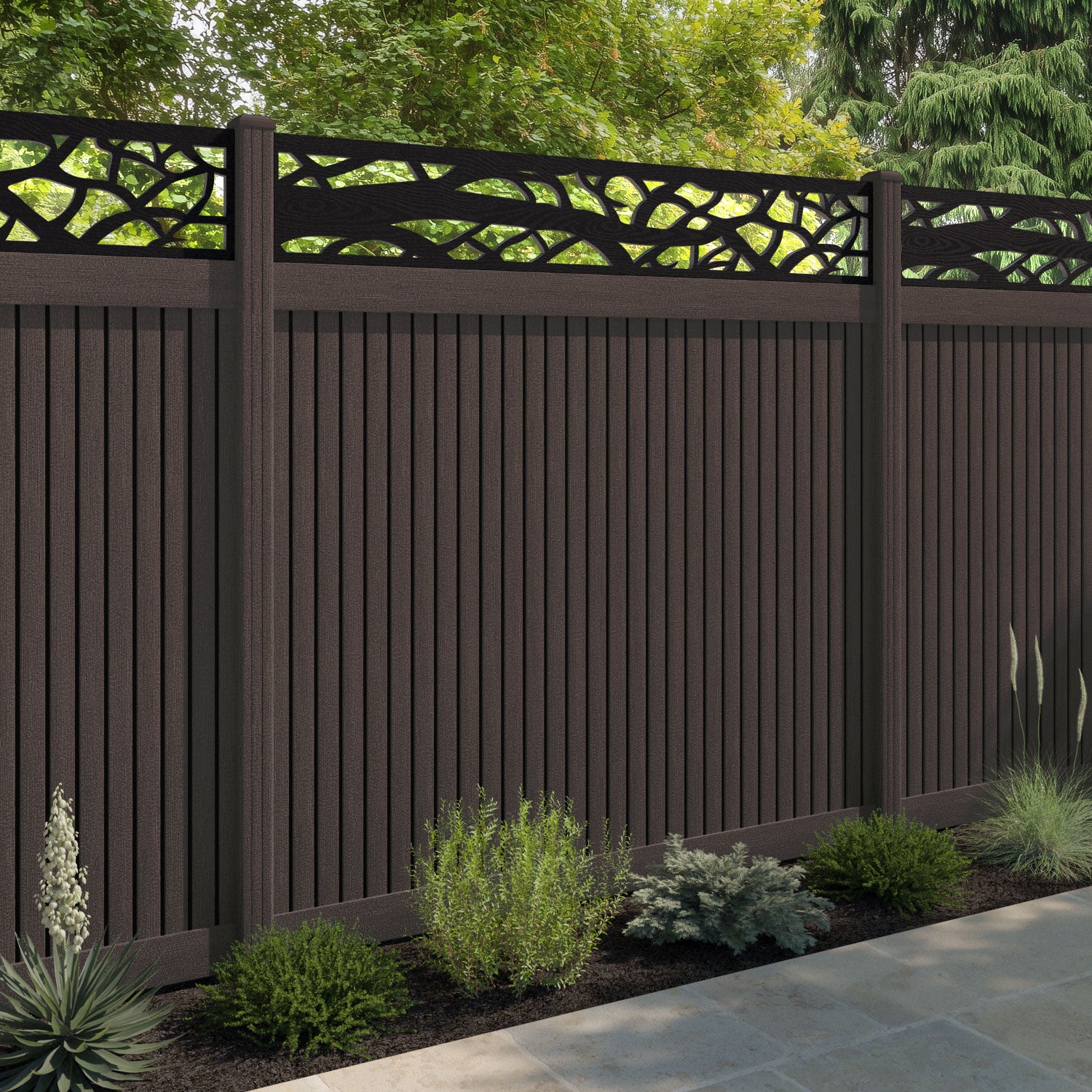 Virtis Twilight Fence Panel - Mid Brown - with our composite posts