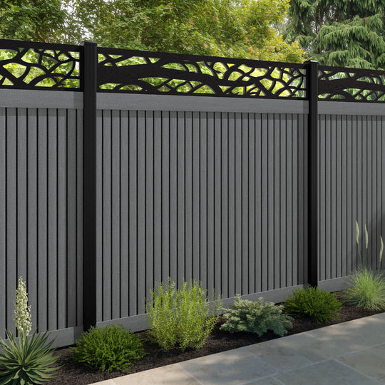 Virtis Twilight Fence Panel - Mid Grey - with our aluminium posts