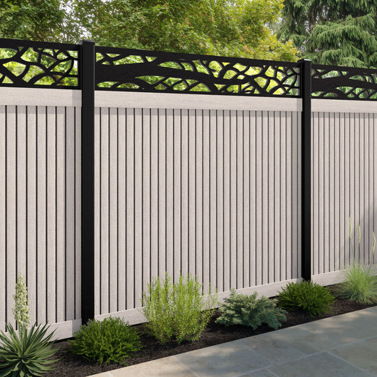 Virtis Twilight Fence Panel - Mid Stone - with our aluminium posts