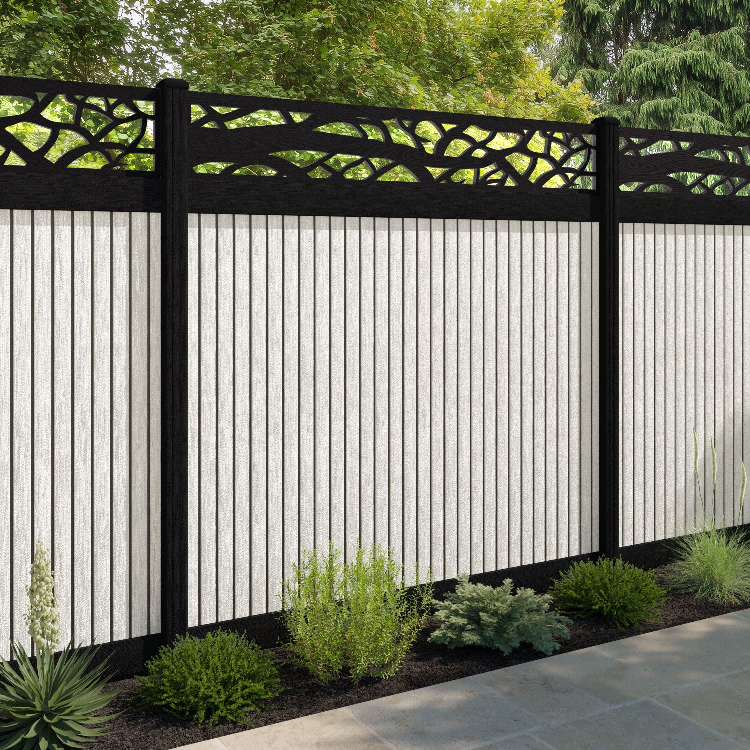 Virtis Twilight Fence Panel - Light Stone - with our composite posts