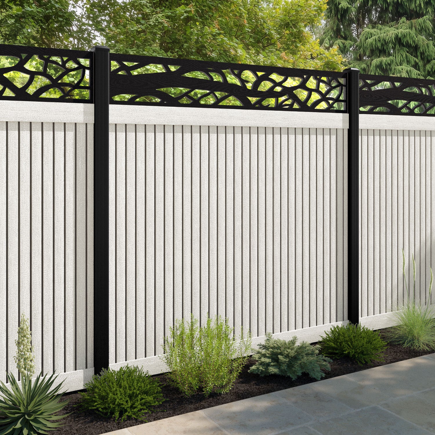 Virtis Twilight Fence Panel - Light Stone - with our composite posts