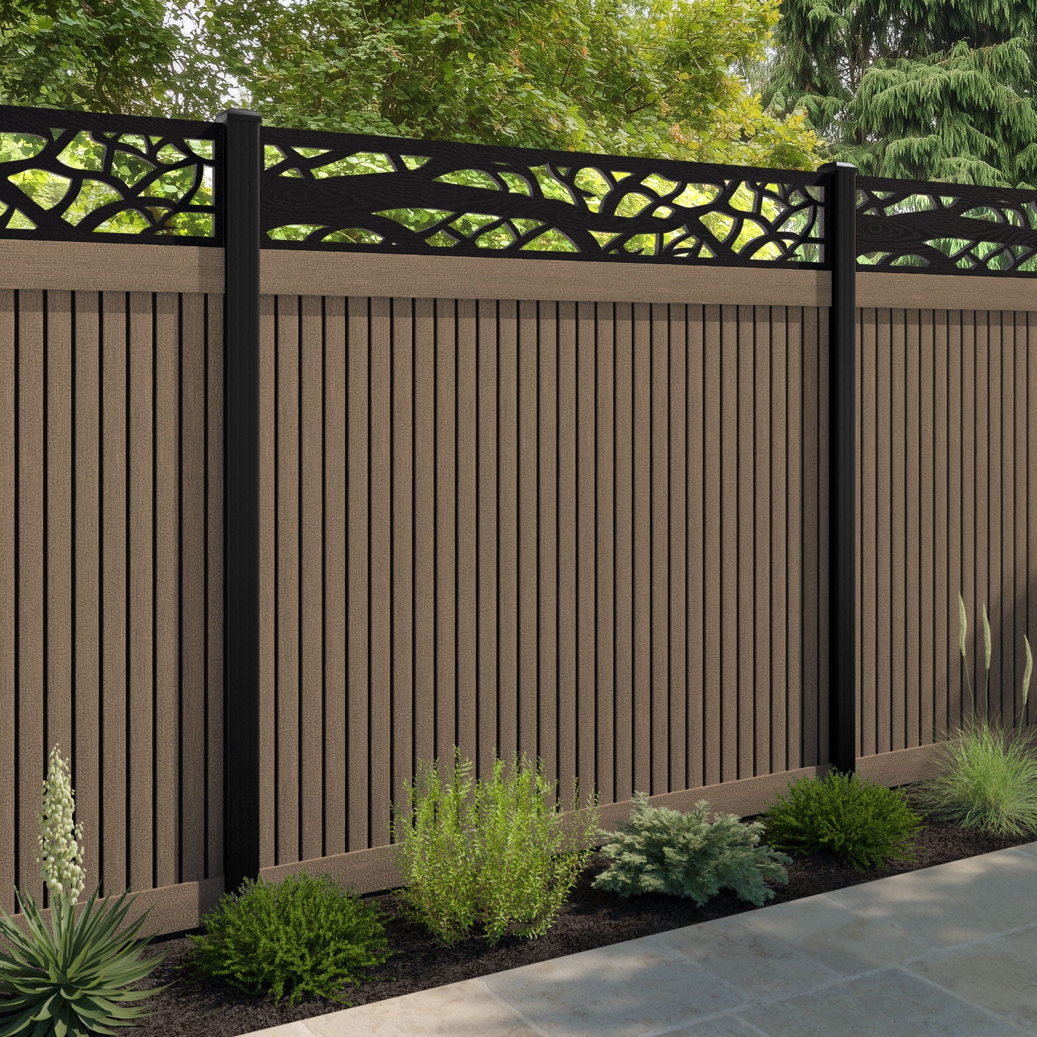 Virtis Twilight Fence Panel - Teak - with our composite posts