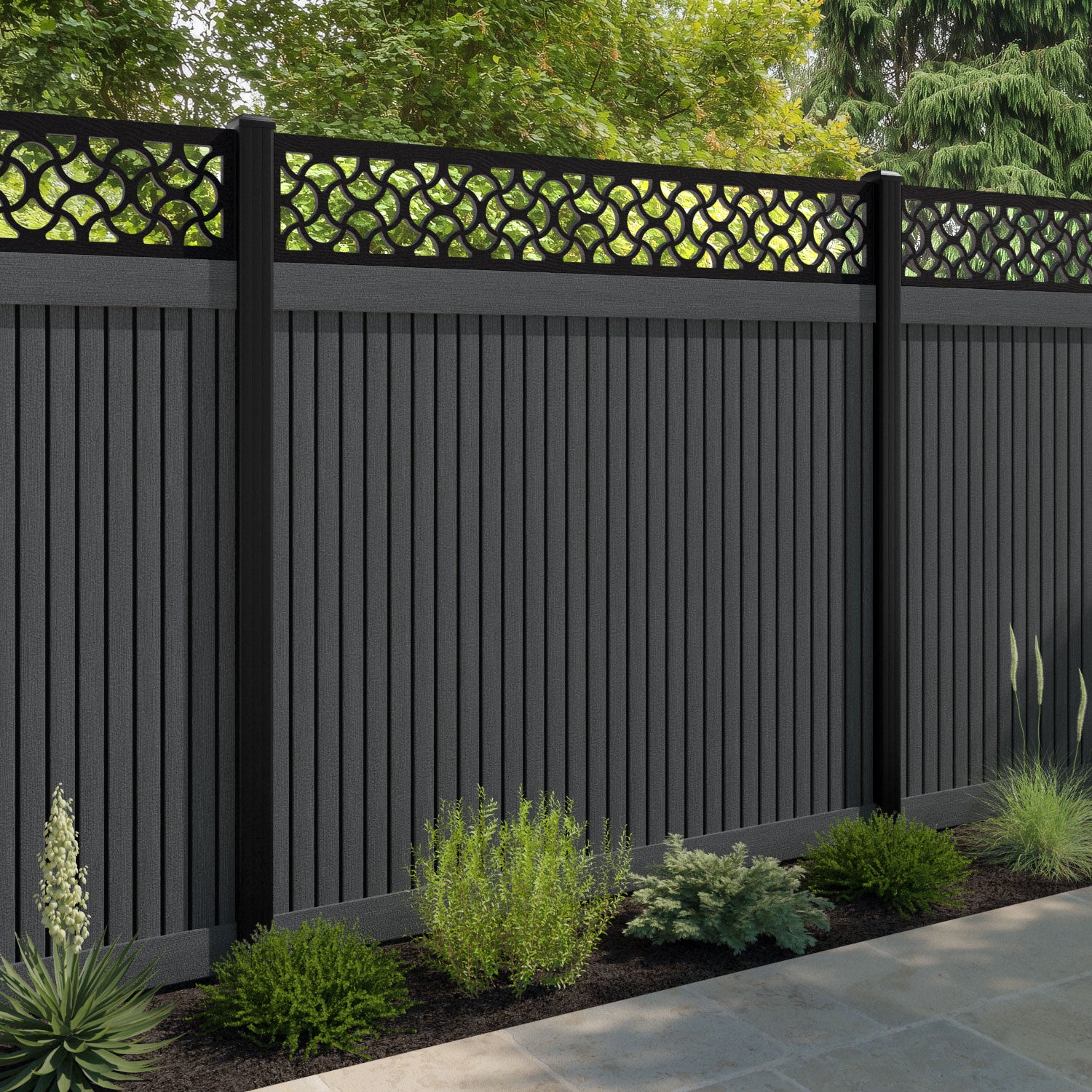 Virtis Vida Fence Panel - Dark Grey - with our composite posts