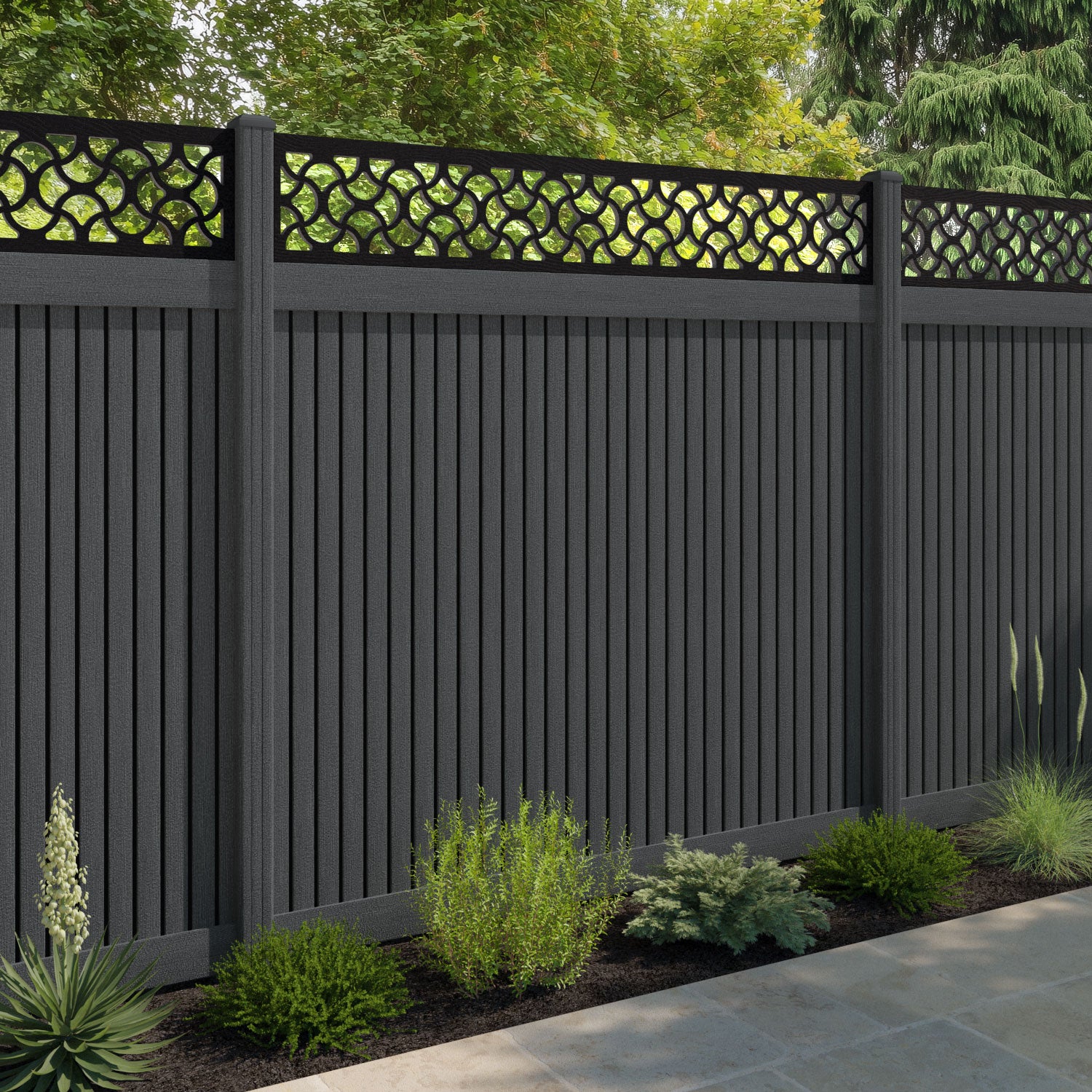 Virtis Vida Fence Panel - Dark Grey - with our composite posts