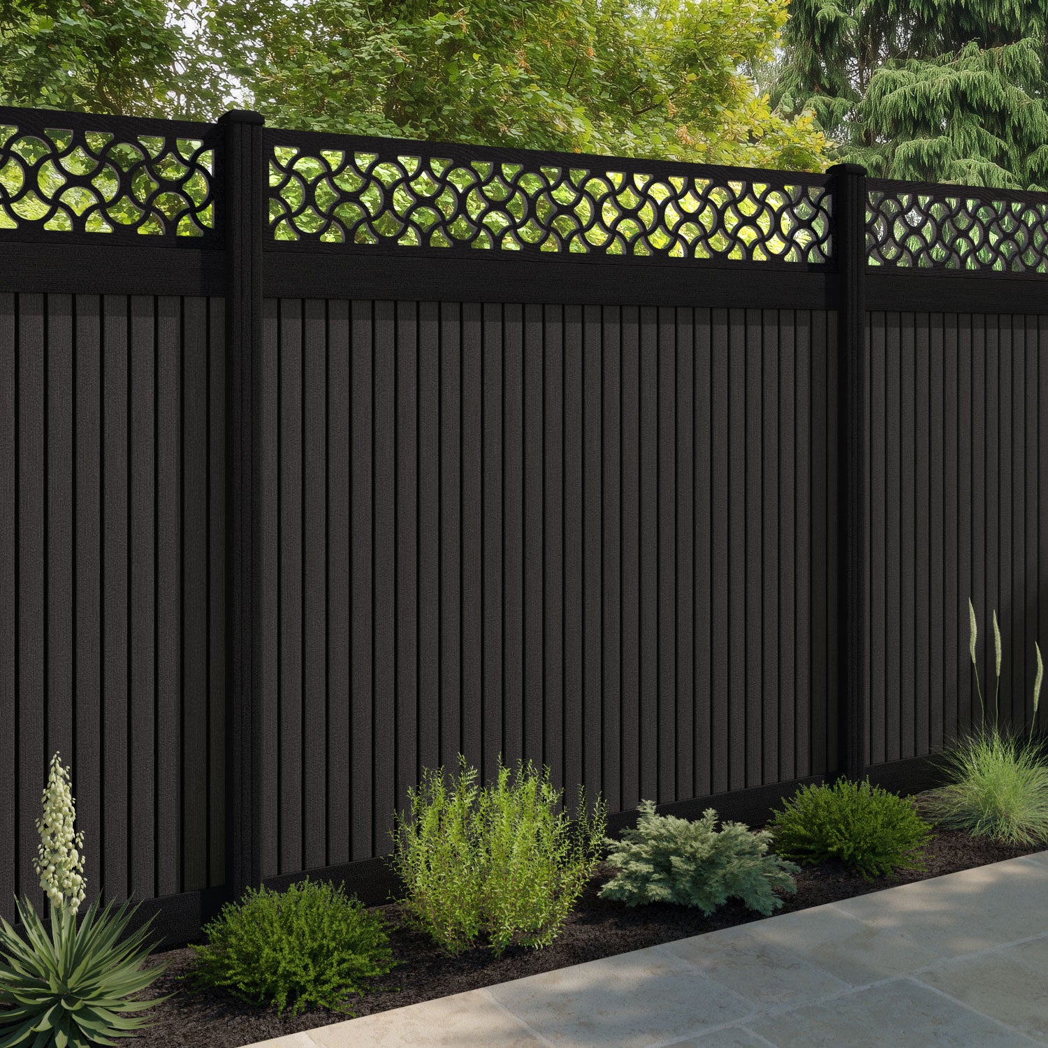 Virtis Vida Fence Panel - Dark Oak - with our composite posts