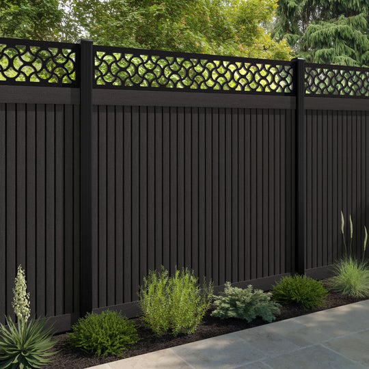 Virtis Vida Fence Panel - Dark Oak - with our aluminium posts