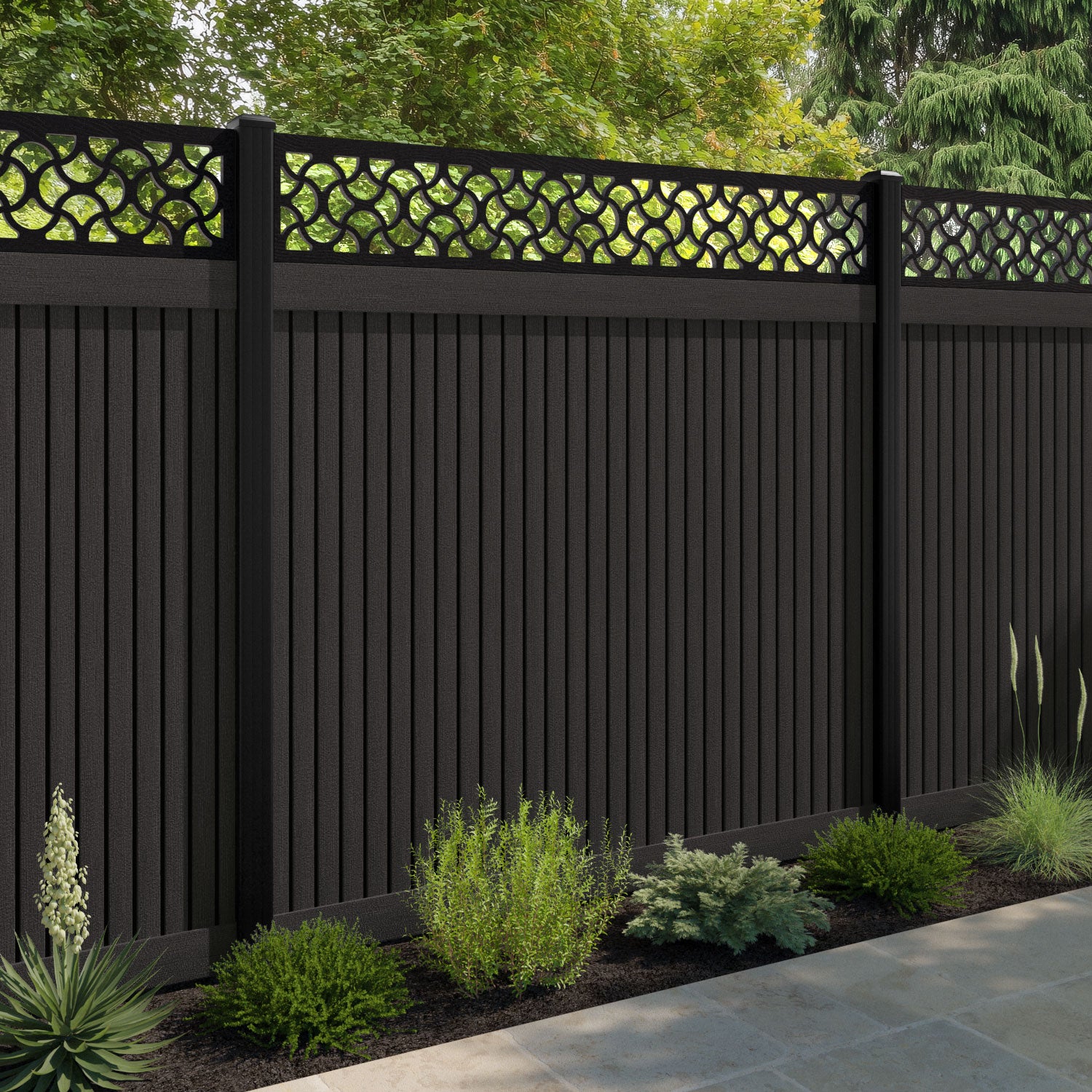 Virtis Vida Fence Panel - Dark Oak - with our composite posts