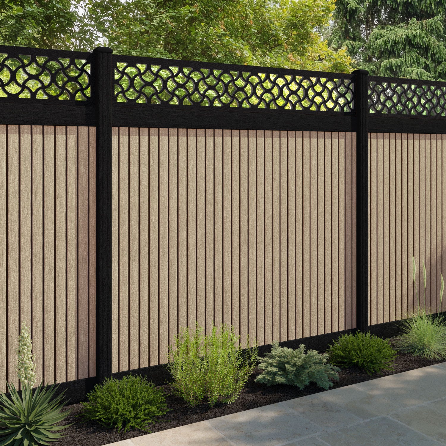 Virtis Vida Fence Panel - Light Oak - with our composite posts