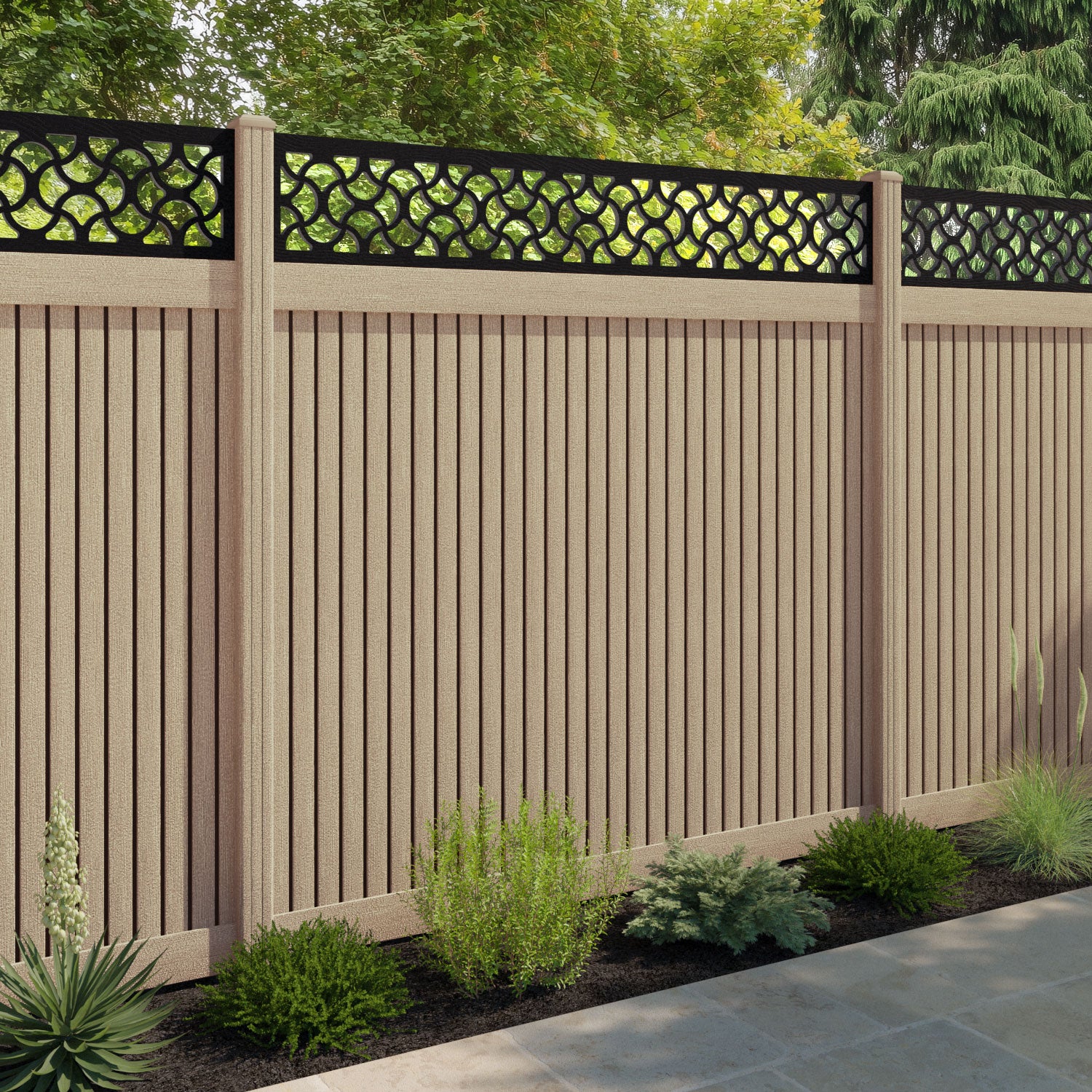 Virtis Vida Fence Panel - Light Oak - with our composite posts