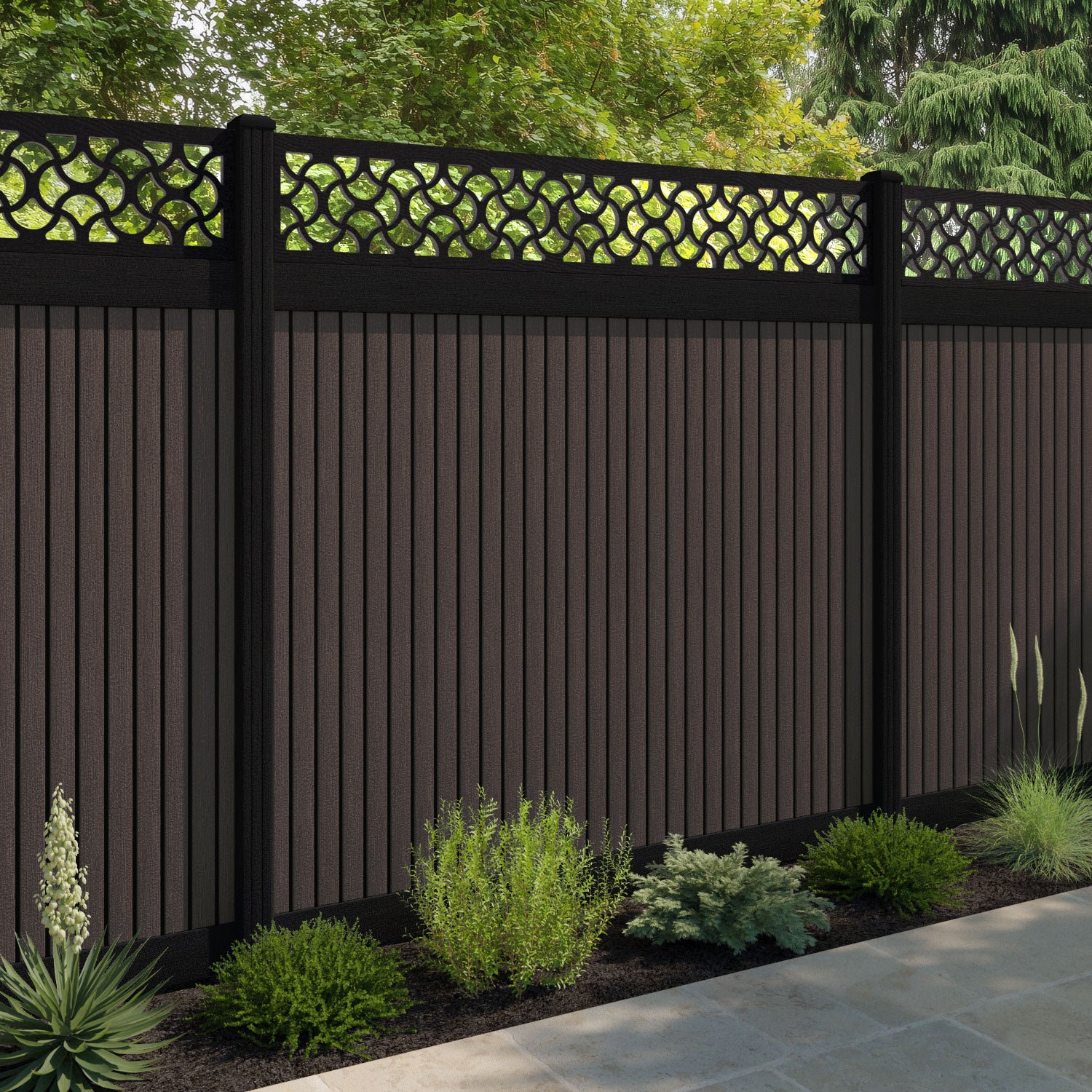 Virtis Vida Fence Panel - Mid Brown - with our composite posts