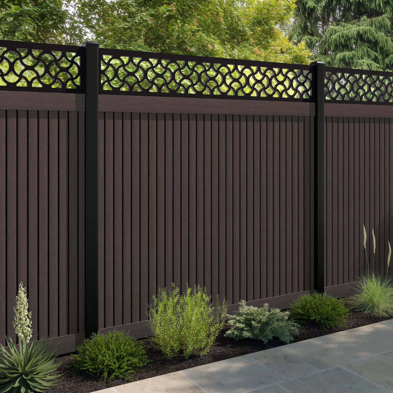 Virtis Vida Fence Panel - Mid Brown - with our composite posts