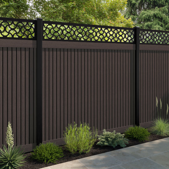 Virtis Vida Fence Panel - Mid Brown - with our aluminium posts