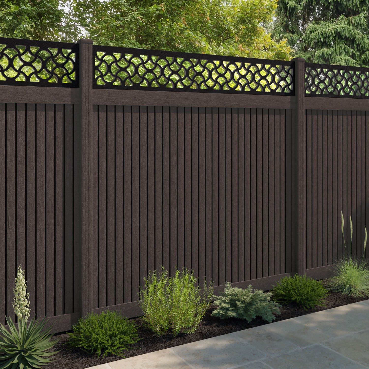 Virtis Vida Fence Panel - Mid Brown - with our composite posts
