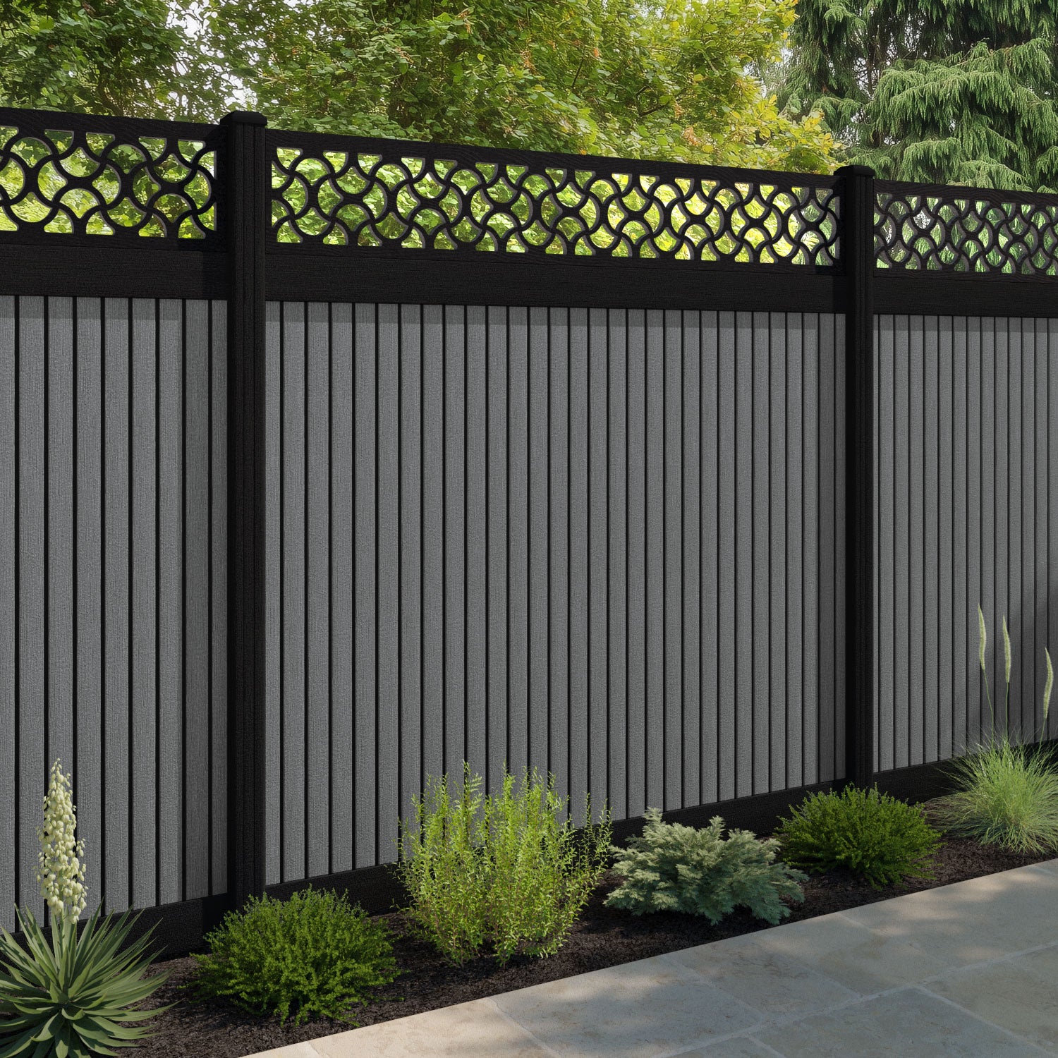 Virtis Vida Fence Panel - Mid Grey - with our composite posts