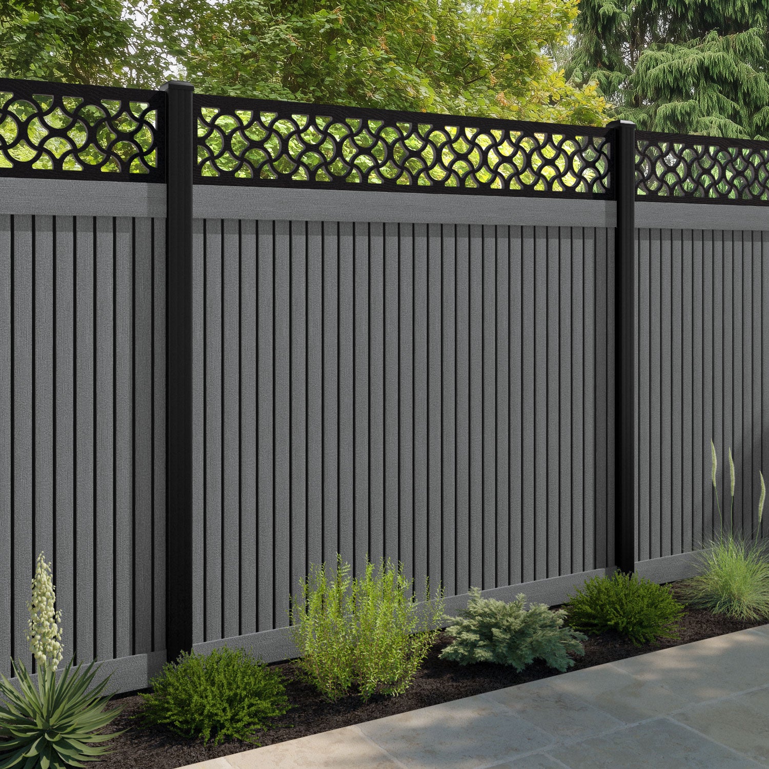 Virtis Vida Fence Panel - Mid Grey - with our composite posts