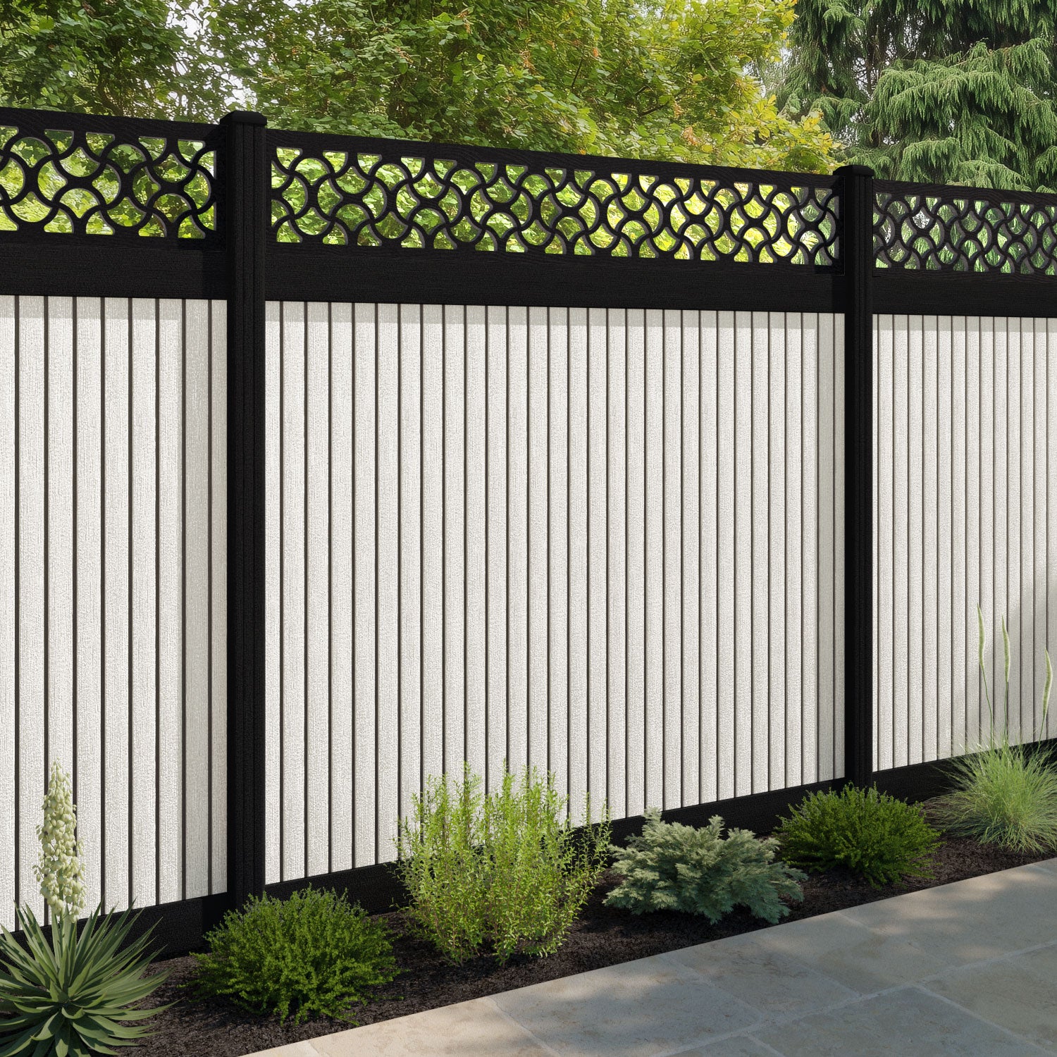 Virtis Vida Fence Panel - Light Stone - with our aluminium posts