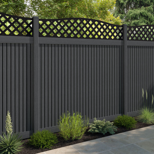 Virtis High Wave Fence Panel - Dark Grey - with our composite posts