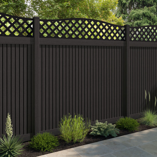 Virtis High Wave Fence Panel - Dark Oak - with our composite posts