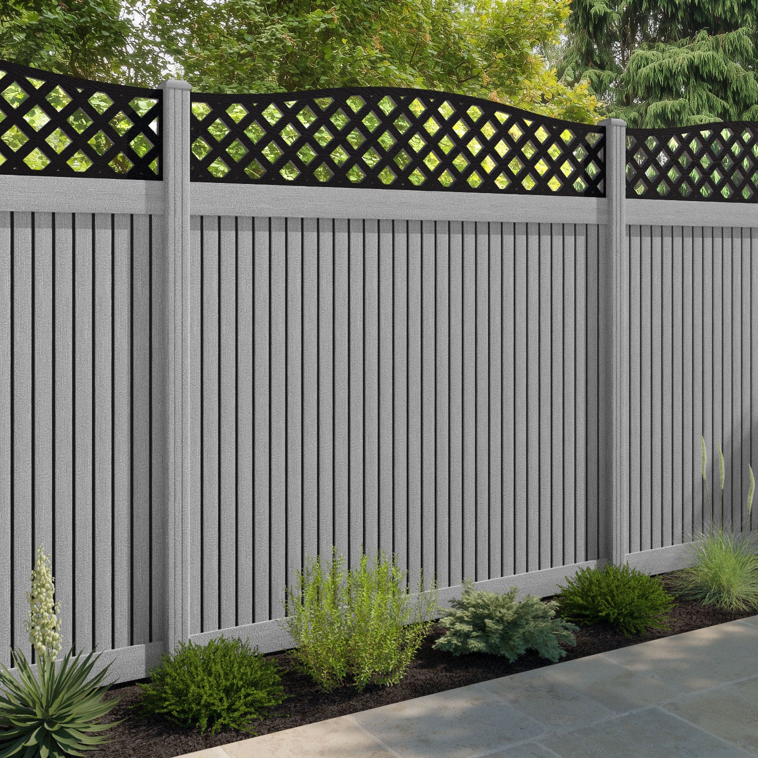 Virtis High Wave Fence Panel - Light Grey - with our composite posts